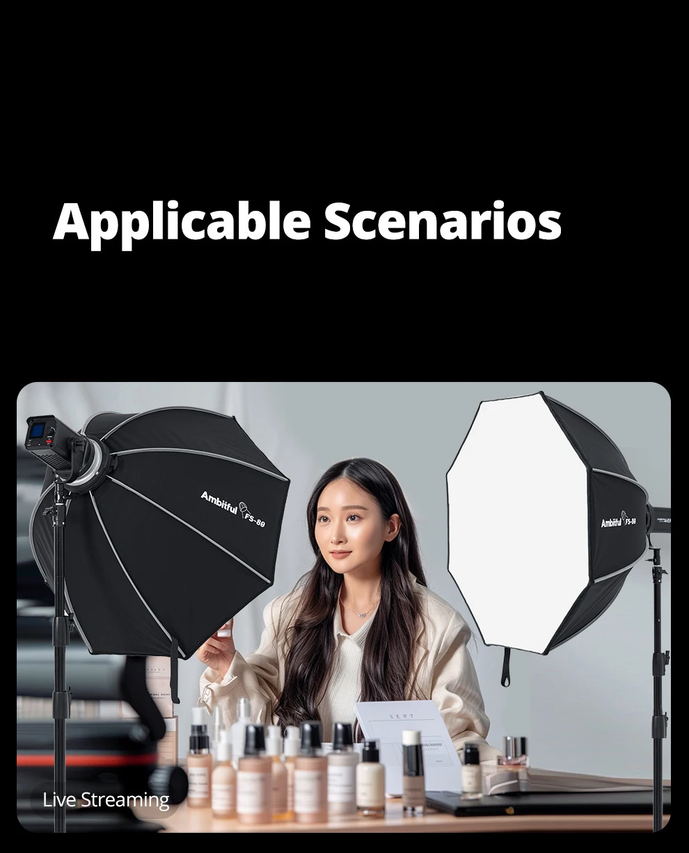Ambitful FS Series FS40cm 60cm 80cm Quick-Setup Octagon Softbox Bowens Mount for Godox Aputure Sokani Studio LED Video Light