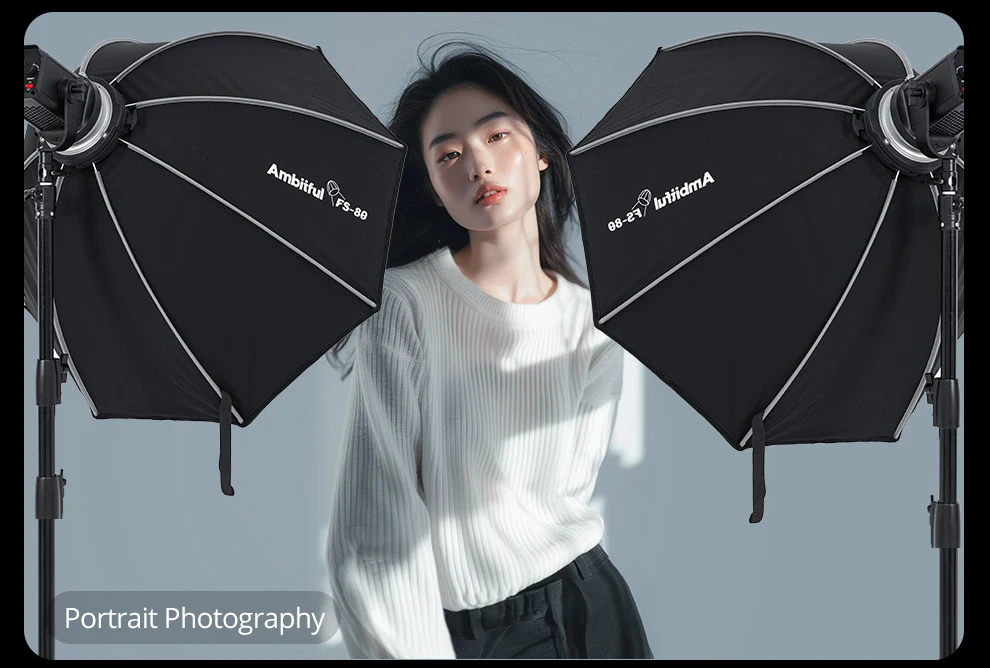 Ambitful FS Series FS40cm 60cm 80cm Quick-Setup Octagon Softbox Bowens Mount for Godox Aputure Sokani Studio LED Video Light