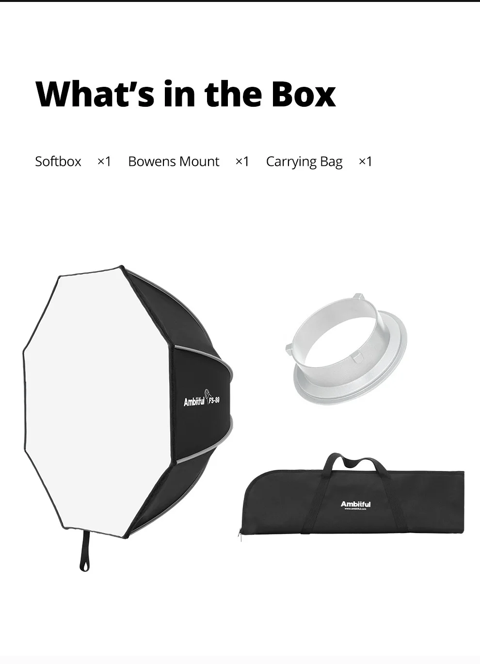 Ambitful FS Series FS40cm 60cm 80cm Quick-Setup Octagon Softbox Bowens Mount for Godox Aputure Sokani Studio LED Video Light