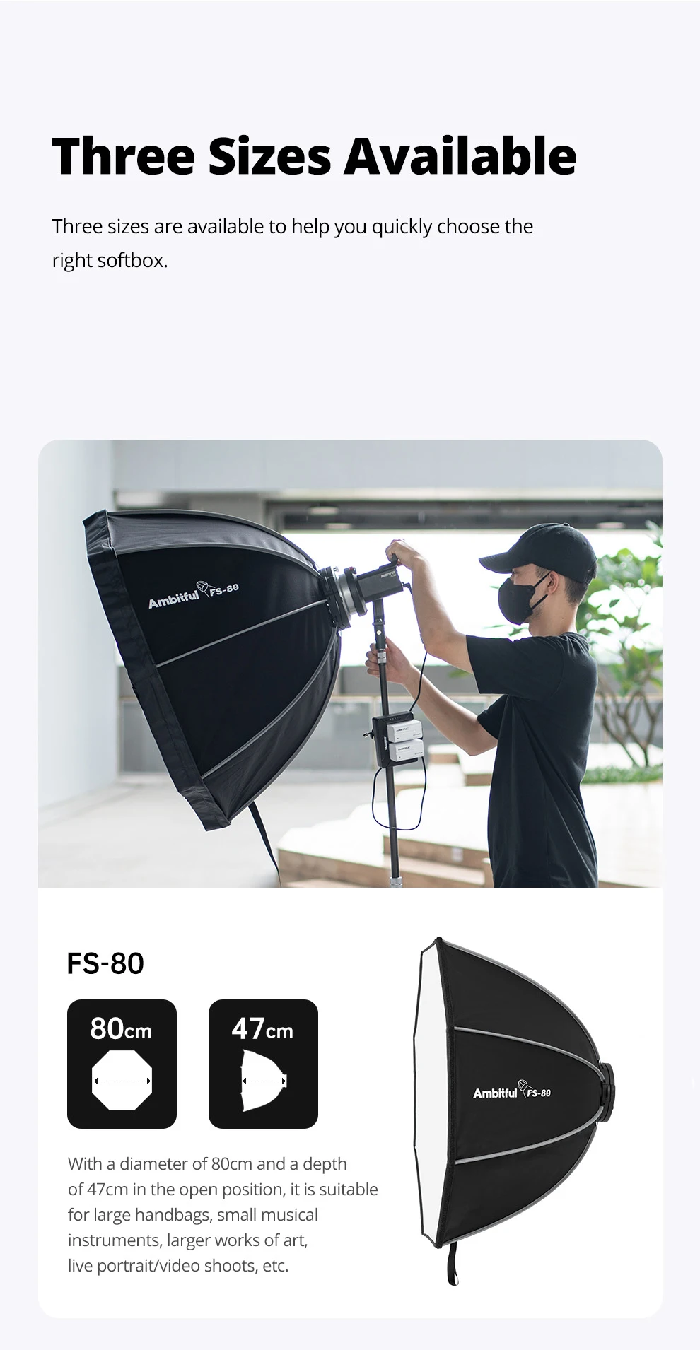 Ambitful FS Series FS40cm 60cm 80cm Quick-Setup Octagon Softbox Bowens Mount for Godox Aputure Sokani Studio LED Video Light