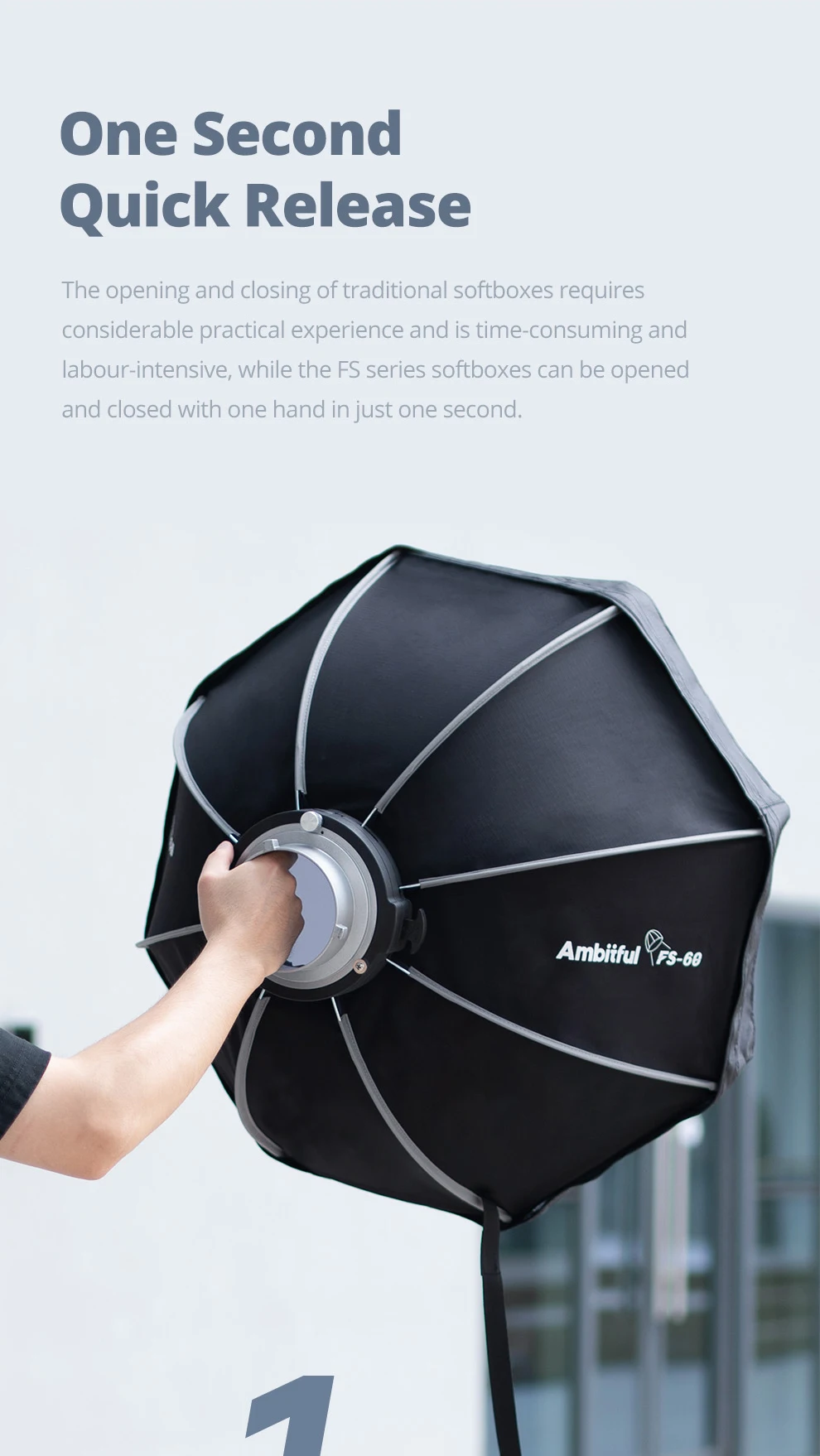 Ambitful FS Series FS40cm 60cm 80cm Quick-Setup Octagon Softbox Bowens Mount for Godox Aputure Sokani Studio LED Video Light