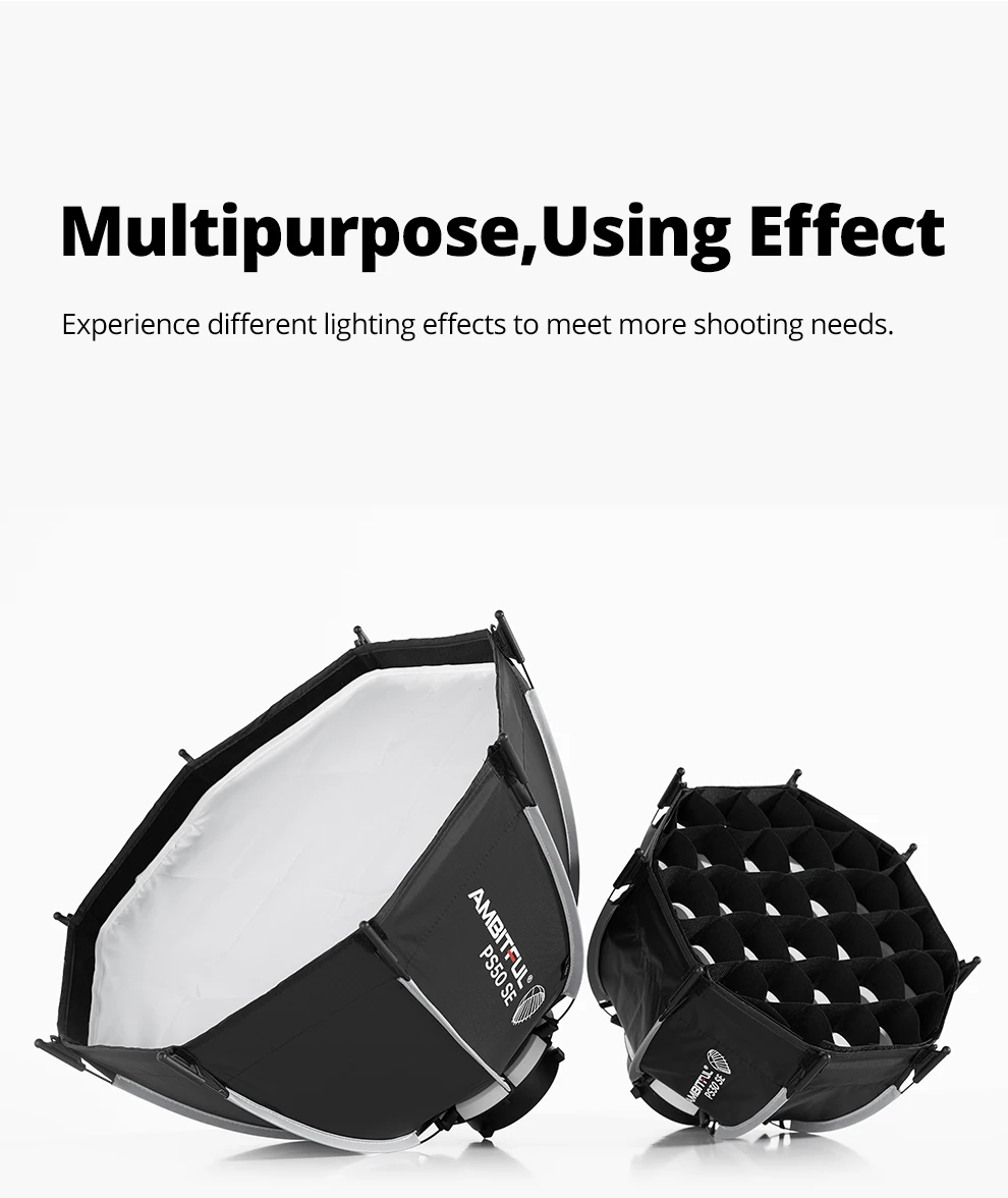 AMBITFUL PS30/PS50 SE 30cm 55cm Mini Quickly Release Bowens Mount Octagon Softbox + Honeycomb Grid Outdoor SoftBox for LED Flash