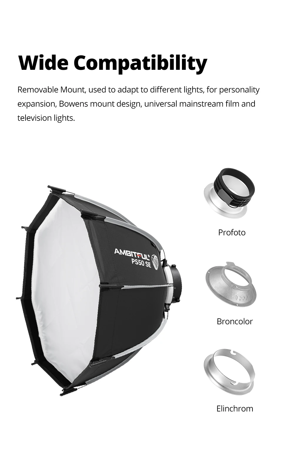 AMBITFUL PS30/PS50 SE 30cm 55cm Mini Quickly Release Bowens Mount Octagon Softbox + Honeycomb Grid Outdoor SoftBox for LED Flash
