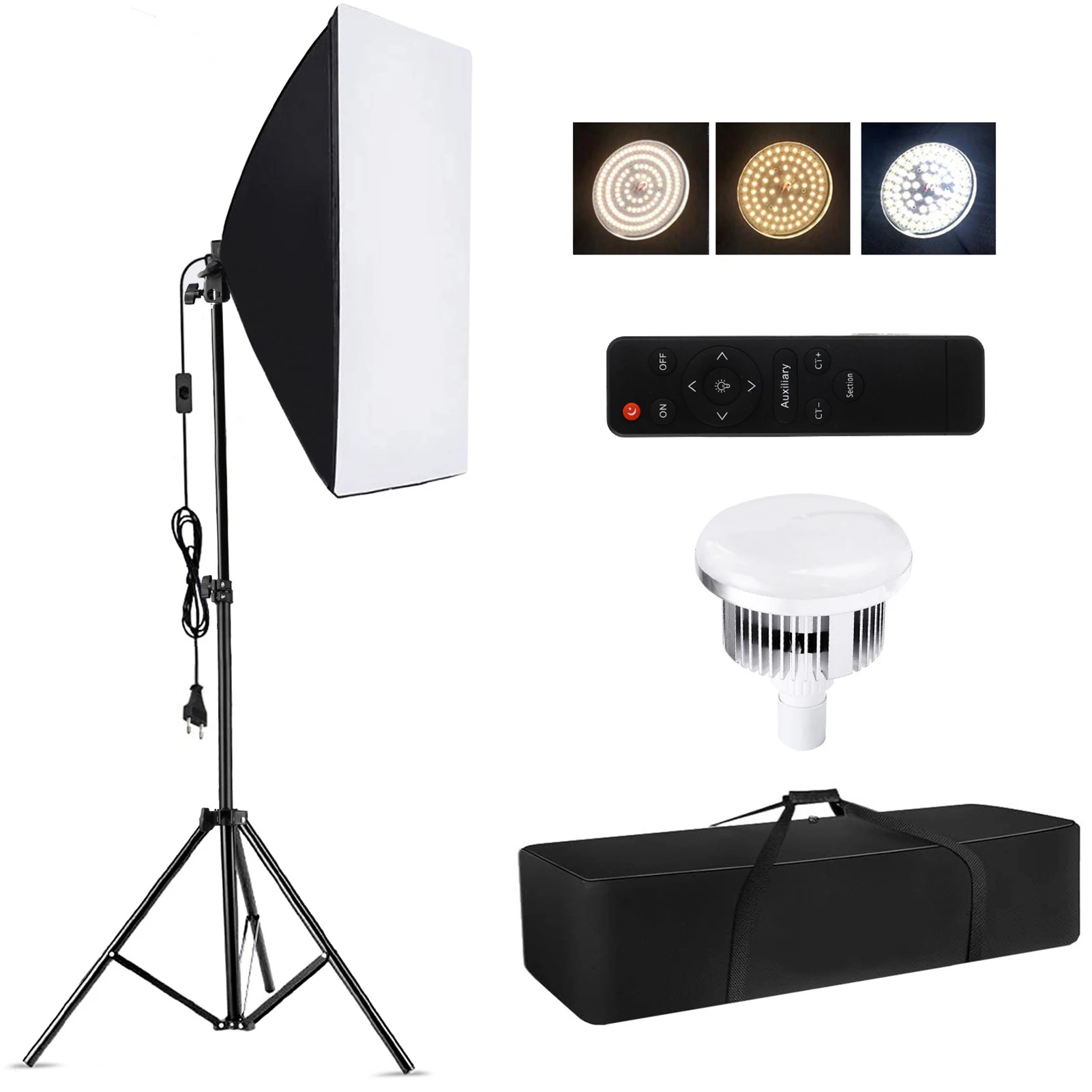 Camnoon Studio Photography Light kit Softbox Lighting Set with 85W 3000K-6000K Bi-color Temperature LED Light * 1 + 50x70cm Soft