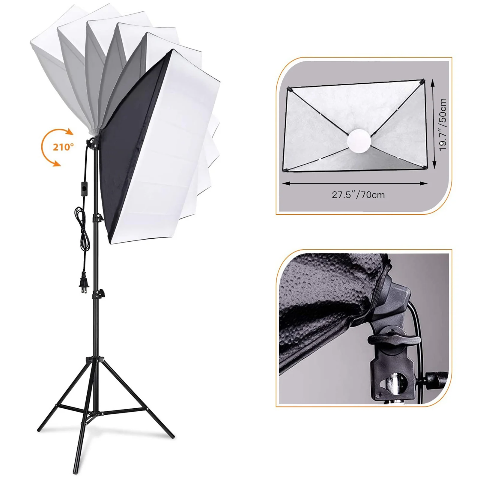 Camnoon Studio Photography Light kit Softbox Lighting Set with 85W 3000K-6000K Bi-color Temperature LED Light * 1 + 50x70cm Soft