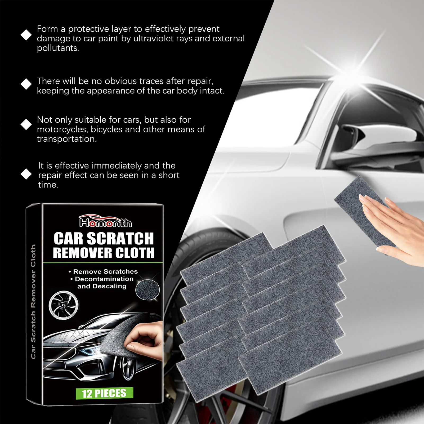Nano Sparkle Cloth for Car Scratches Easy to Use Lightweight Scratch Cleaning Maintenance Towels for Motorbike SUV