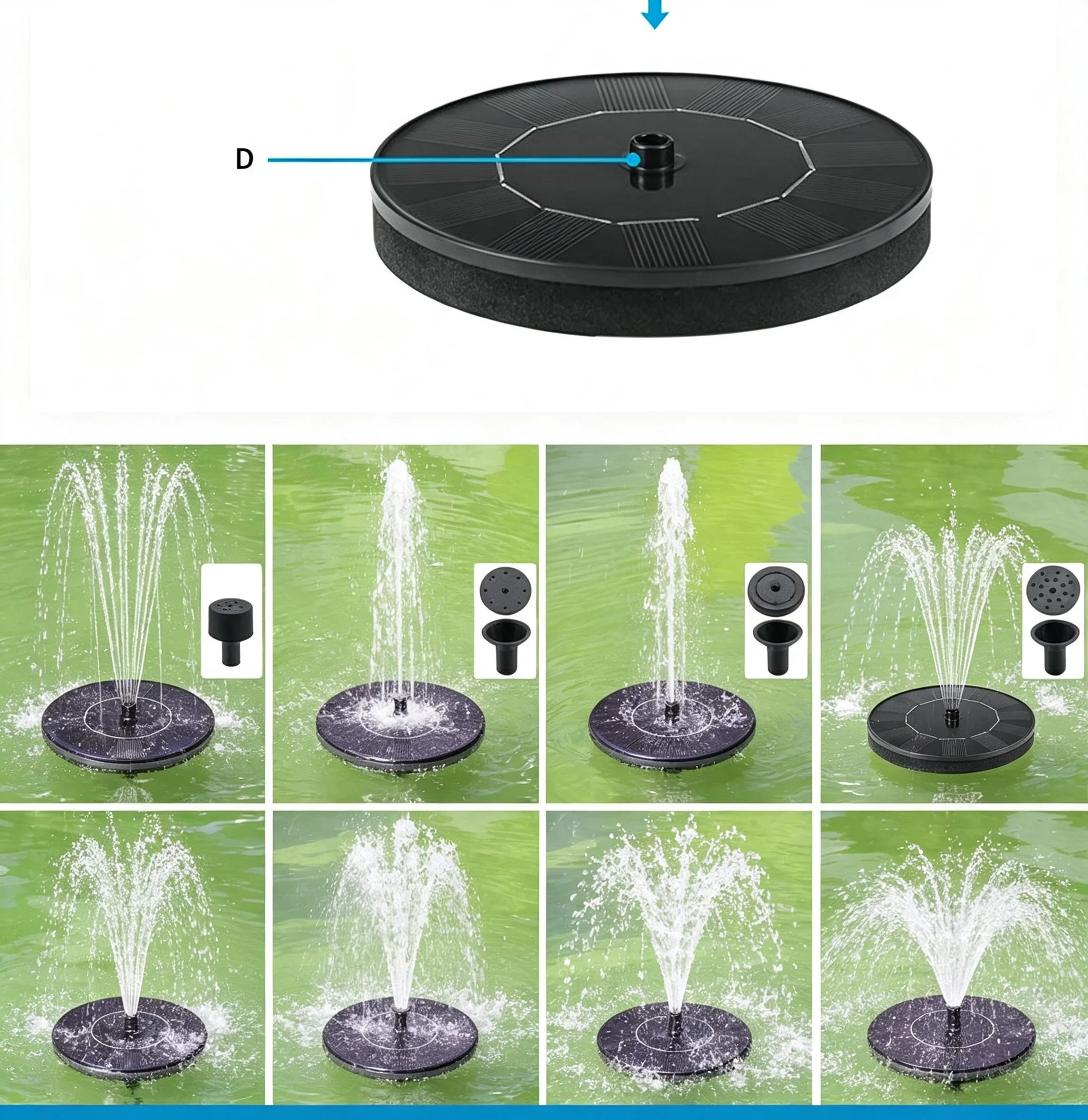Solar Fountain Pump Floating Solar Panel Bird Baths Water Fountain with 4 Nozzles For Garden Outdoor Water Pool Pond Decor