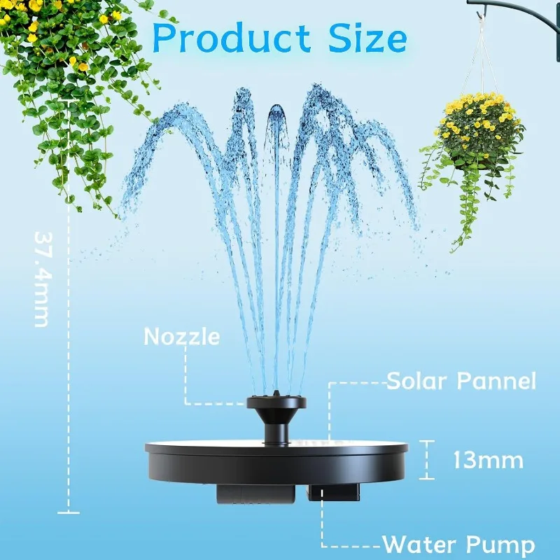 Solar Outdoor Fountain, Water Pump for Bird Baths, Garden Ponds, Pools, Fish Tanks & Aquariums