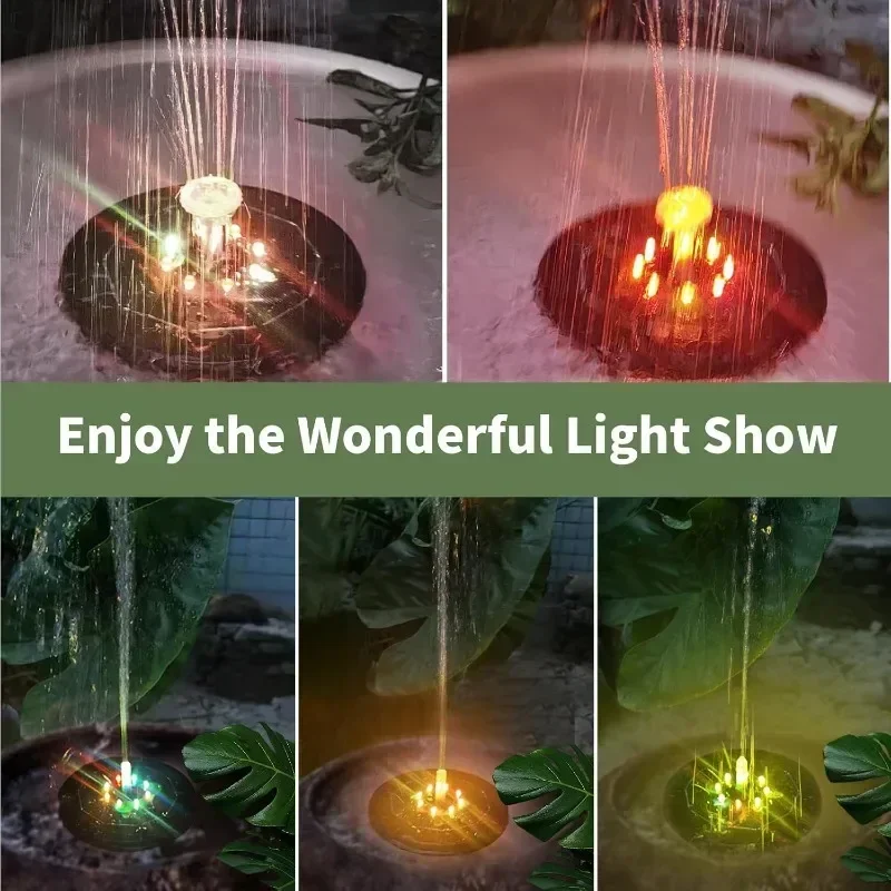 Solar Rotating Fountain Color 7 LED Light Solar Fountain 3W 6 Nozzle Water Pump Outdoors Bird Bath Garden Floating DIY Cistern
