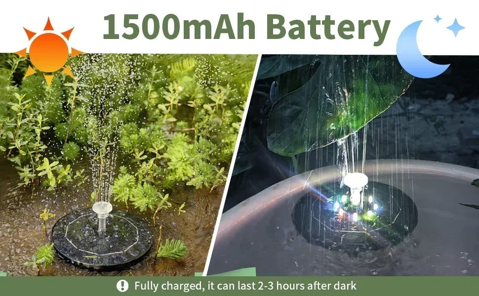 Solar Rotating Fountain Color 7 LED Light Solar Fountain 3W 6 Nozzle Water Pump Outdoors Bird Bath Garden Floating DIY Cistern
