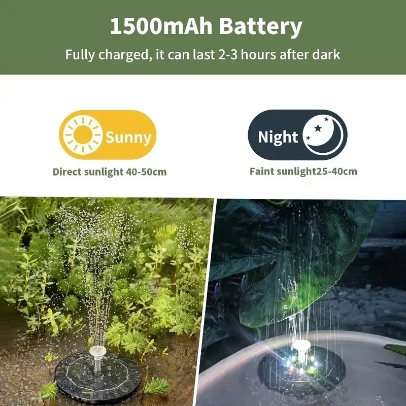 Solar Rotating Fountain Color 7 LED Light Solar Fountain 3W 6 Nozzle Water Pump Outdoors Bird Bath Garden Floating DIY Cistern