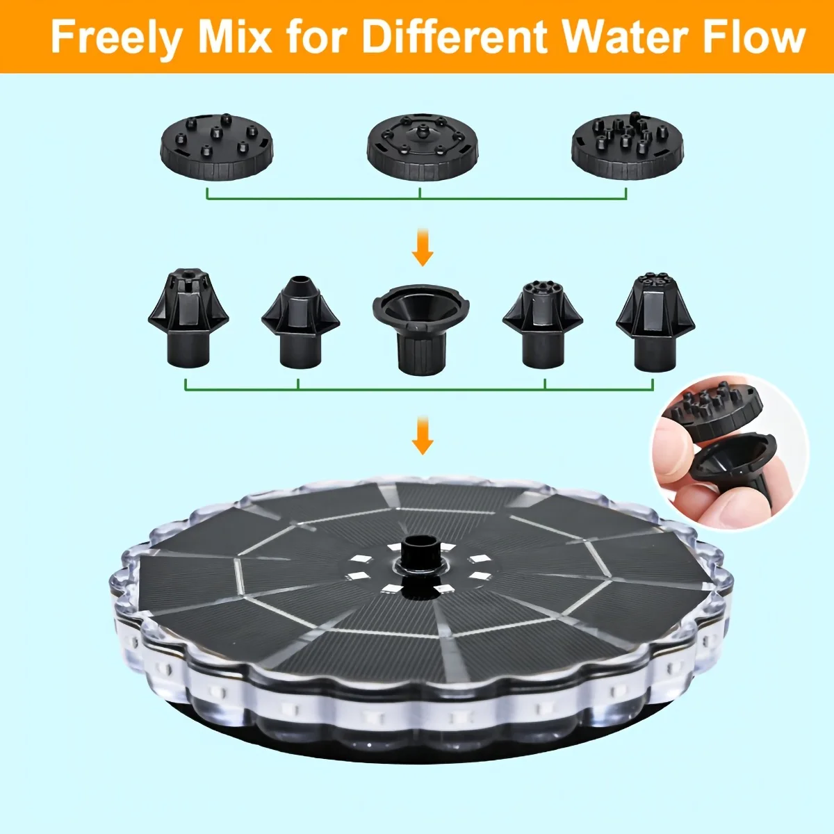 Solar Powered Floating Fountain With RGB LED Lights Solar Water Fountain With Multiple Nozzles For Bird Bath Garden Pond Outdoor