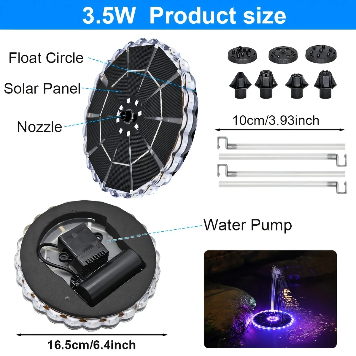Solar Powered Floating Fountain With RGB LED Lights Solar Water Fountain With Multiple Nozzles For Bird Bath Garden Pond Outdoor