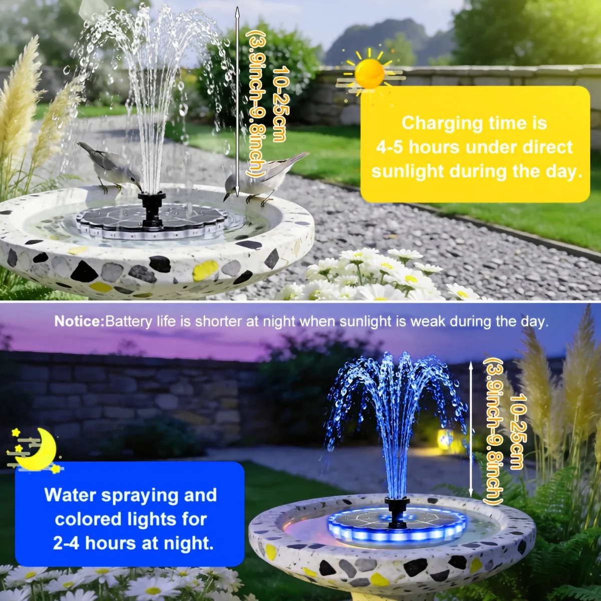 Solar Powered Floating Fountain With RGB LED Lights Solar Water Fountain With Multiple Nozzles For Bird Bath Garden Pond Outdoor