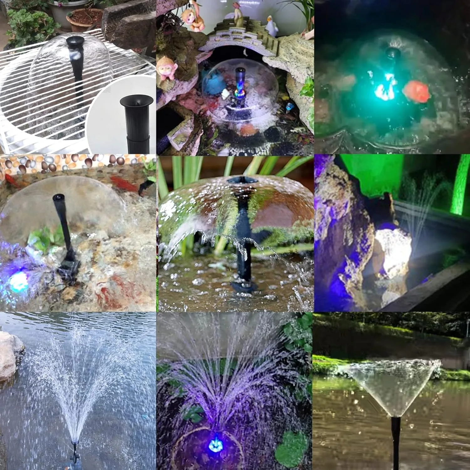 8/9PCS Fountain Pond Nozzles Solar Fountain Water Feature Pond Pump Accessories Fountain Nozzles Replacement Part Set for Garden