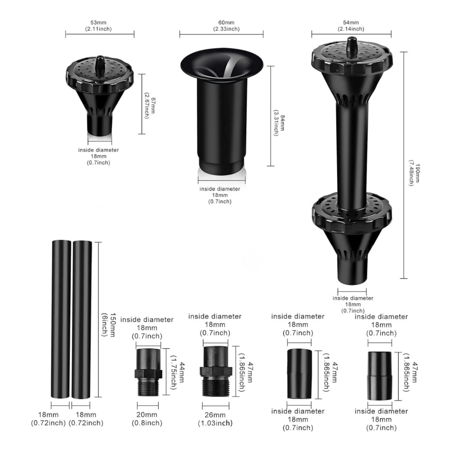 8/9PCS Fountain Pond Nozzles Solar Fountain Water Feature Pond Pump Accessories Fountain Nozzles Replacement Part Set for Garden
