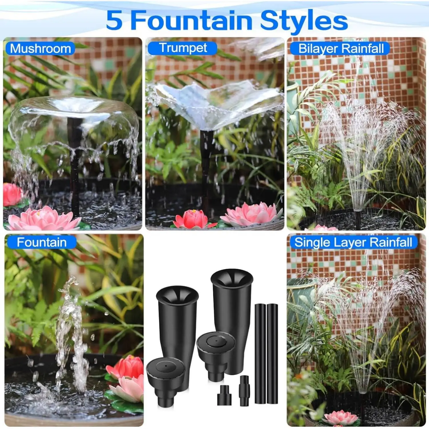8/9PCS Fountain Pond Nozzles Solar Fountain Water Feature Pond Pump Accessories Fountain Nozzles Replacement Part Set for Garden
