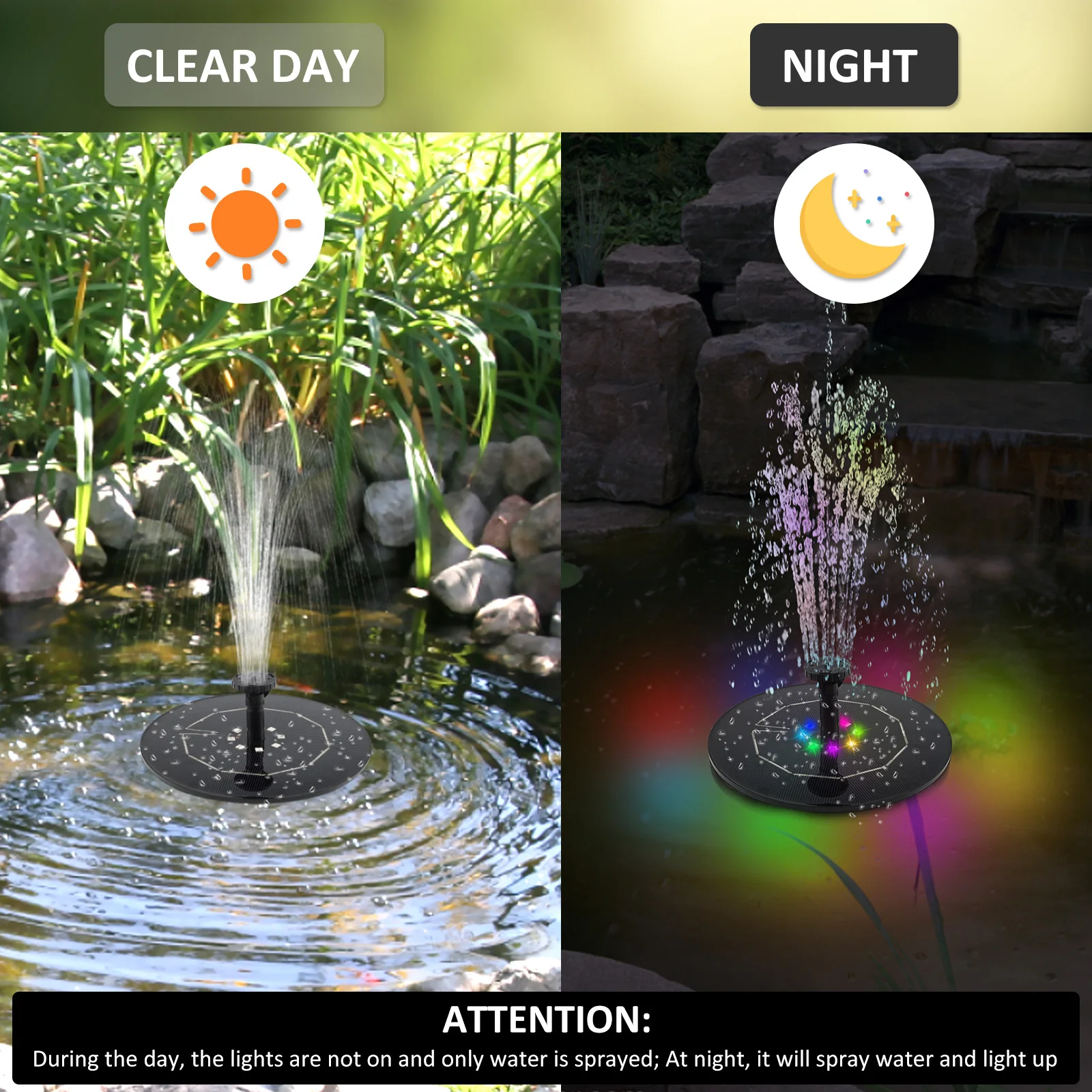 Colorful Solar Fountain 1W/2.5W Floating Bird Bath Garden Pool Pond Solar Water Fountain Pump for Garden Decoration Outdoor