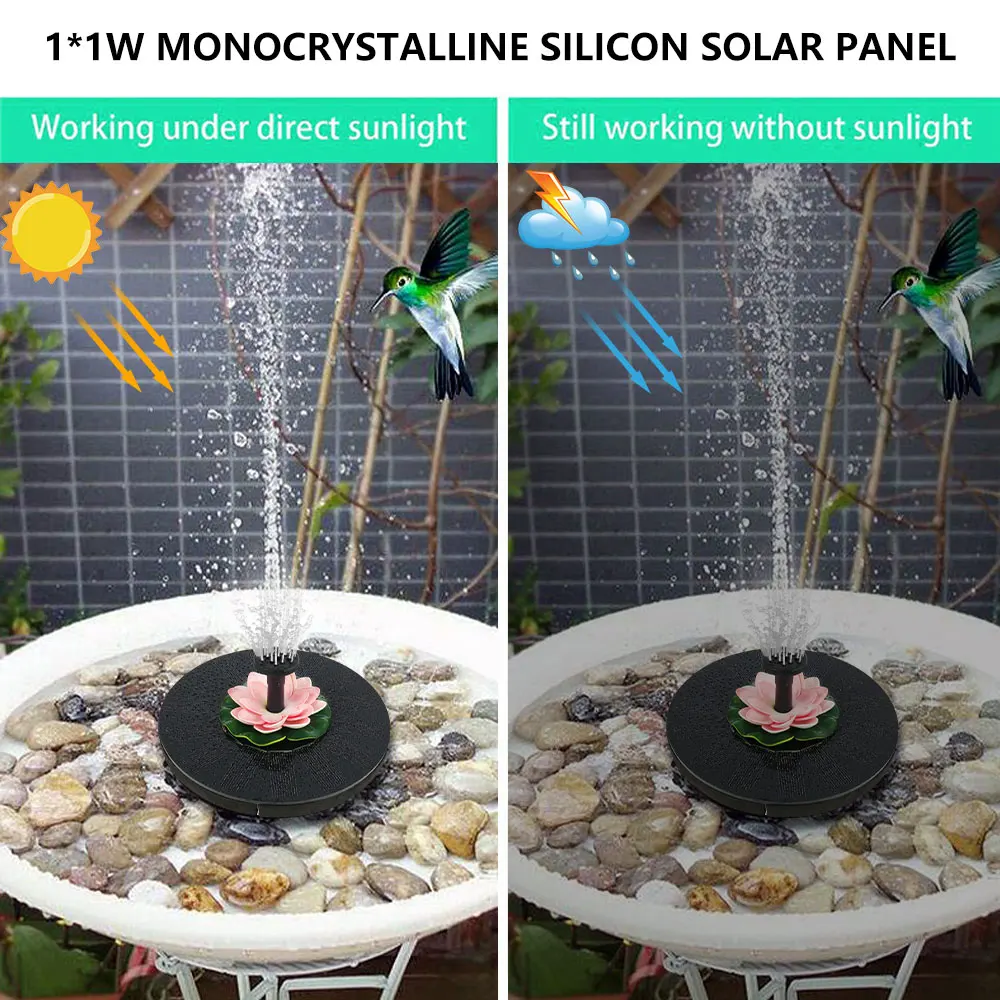 Colorful Solar Fountain 1W/2.5W Floating Bird Bath Garden Pool Pond Solar Water Fountain Pump for Garden Decoration Outdoor