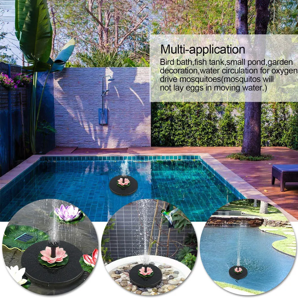 Colorful Solar Fountain 1W/2.5W Floating Bird Bath Garden Pool Pond Solar Water Fountain Pump for Garden Decoration Outdoor
