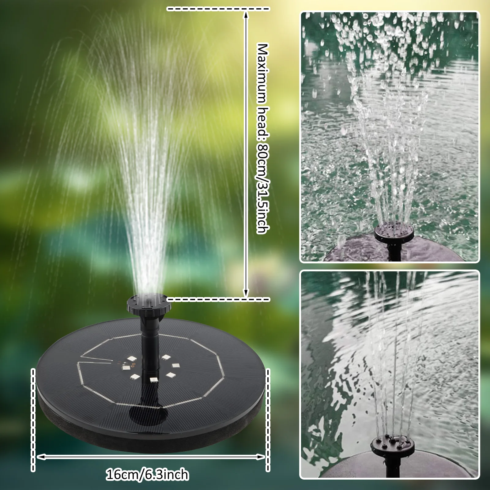 Colorful Solar Fountain 1W/2.5W Floating Bird Bath Garden Pool Pond Solar Water Fountain Pump for Garden Decoration Outdoor