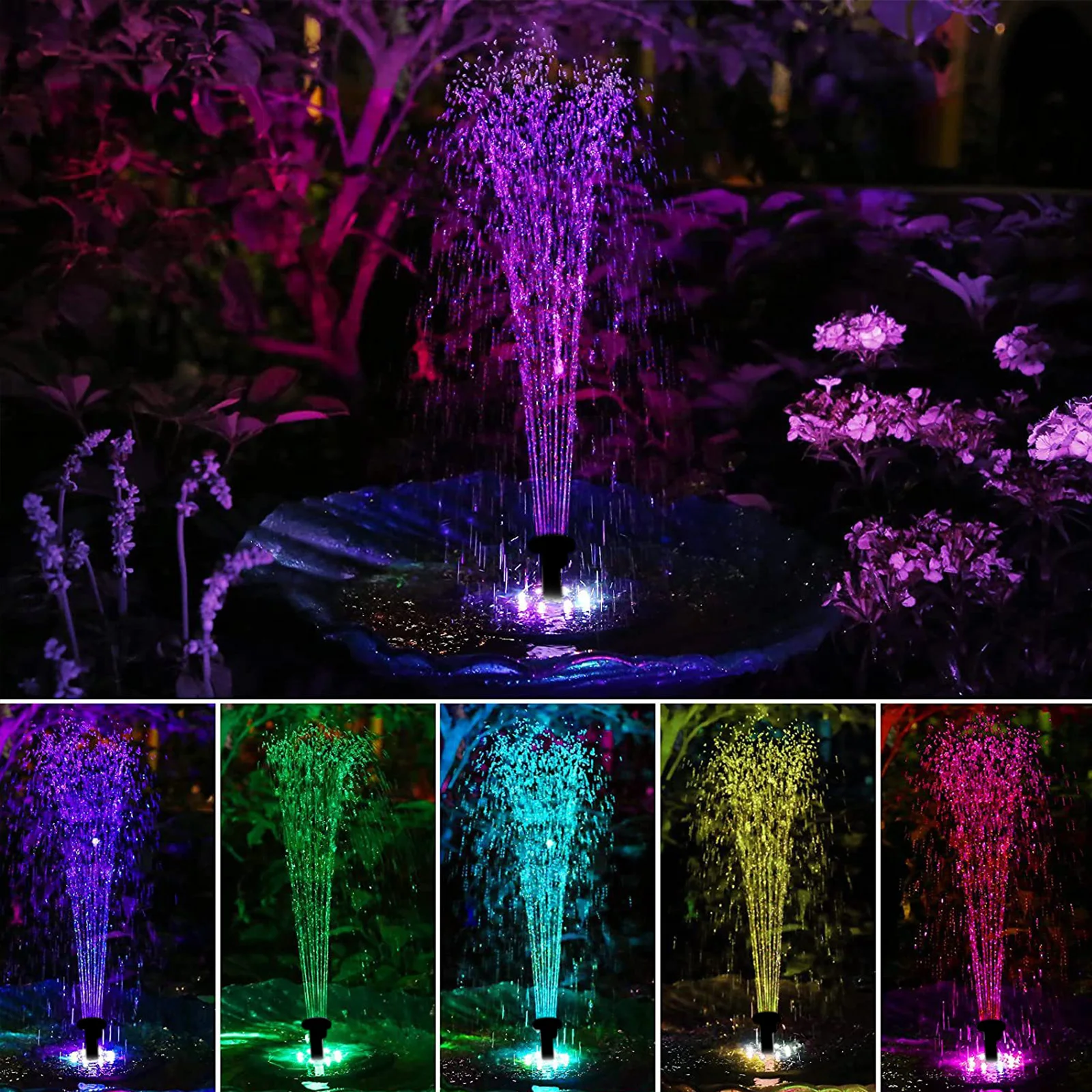 Colorful Solar Fountain 1W/2.5W Floating Bird Bath Garden Pool Pond Solar Water Fountain Pump for Garden Decoration Outdoor