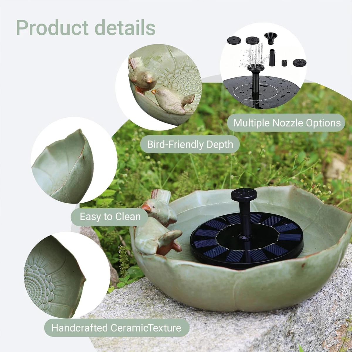 Solar Bird Bath Fountain the Garden Fountains Waterpump Floating Water Pump Solar-powered Outdoor Baths Birdbath Gardens Basin