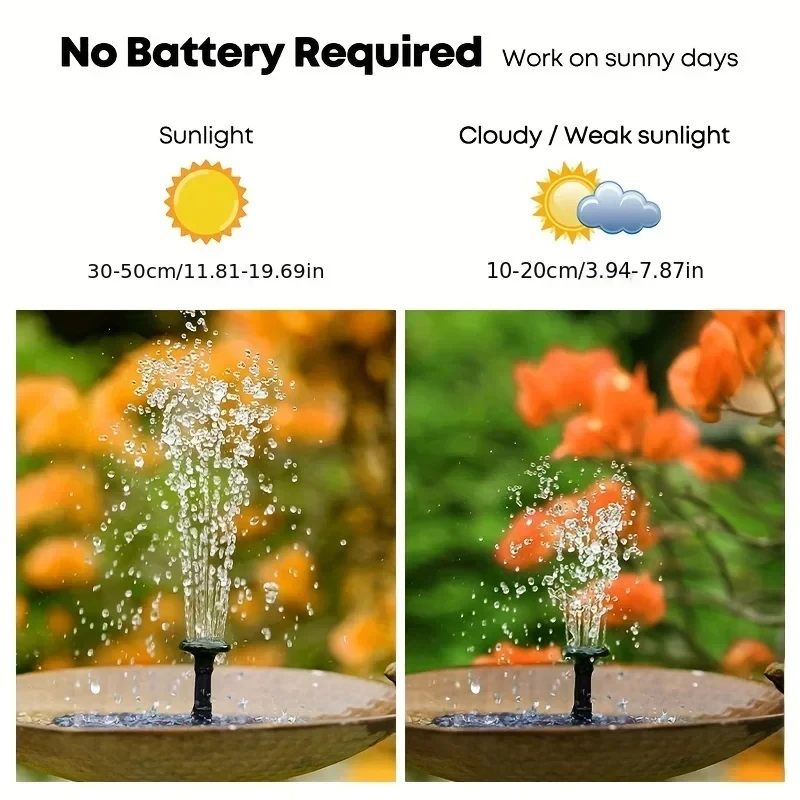 1W/1.4W/2.5W Solar fountain Power saving convenient 6 nozzles, suitable for gardens, bird baths, ponds, outdoor swimming pools