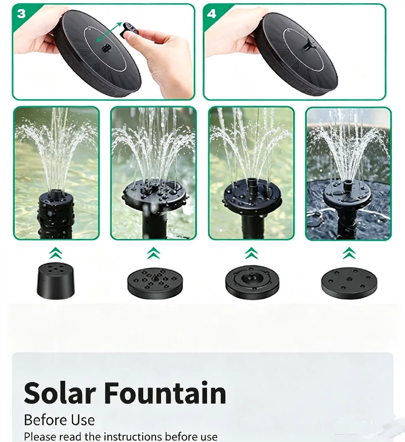 Solar Fountain Pump Floating Solar Panel Bird Baths Water Fountain with 4 Nozzles For Garden Outdoor Water Pool Pond Decor