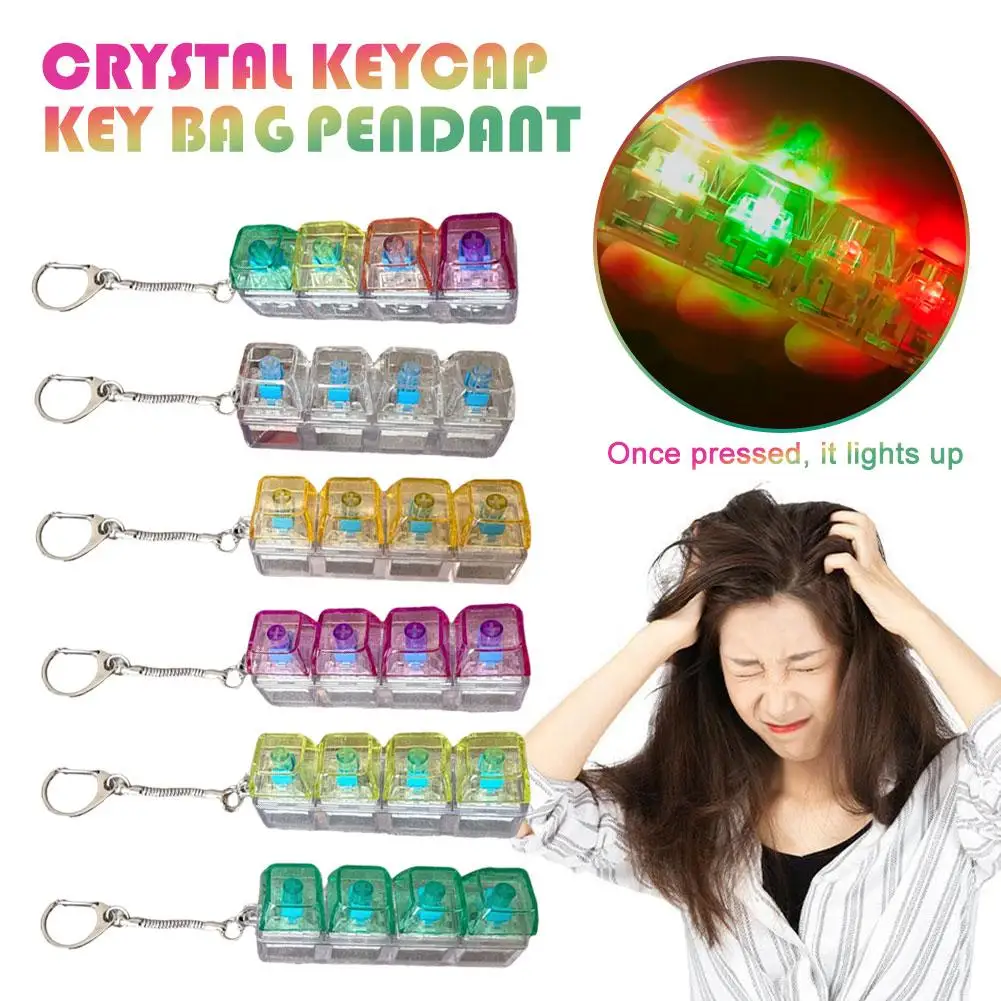 Keyboard Fidget Toys LED Crystal Keycap Keychain Stress Relief Fingertip Gadget Decompression Toys Clicker Fidget Toy