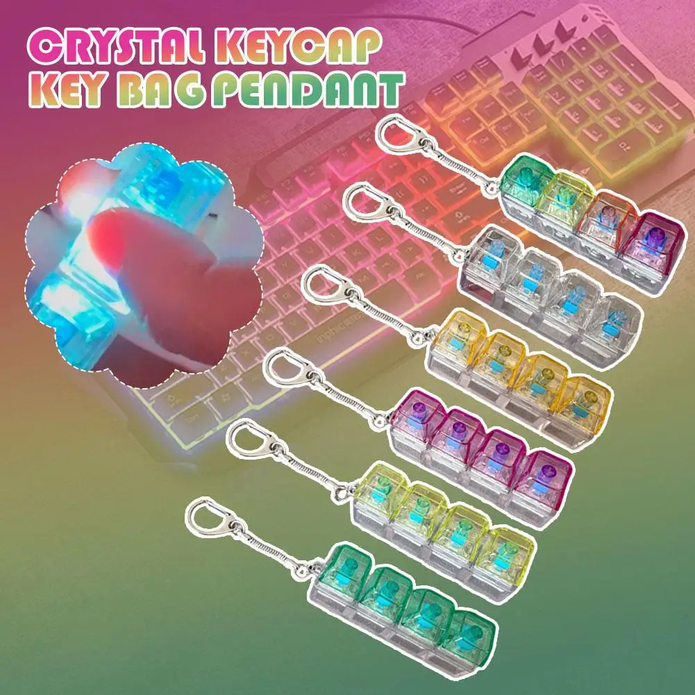 Keyboard Fidget Toys LED Crystal Keycap Keychain Stress Relief Fingertip Gadget Decompression Toys Clicker Fidget Toy