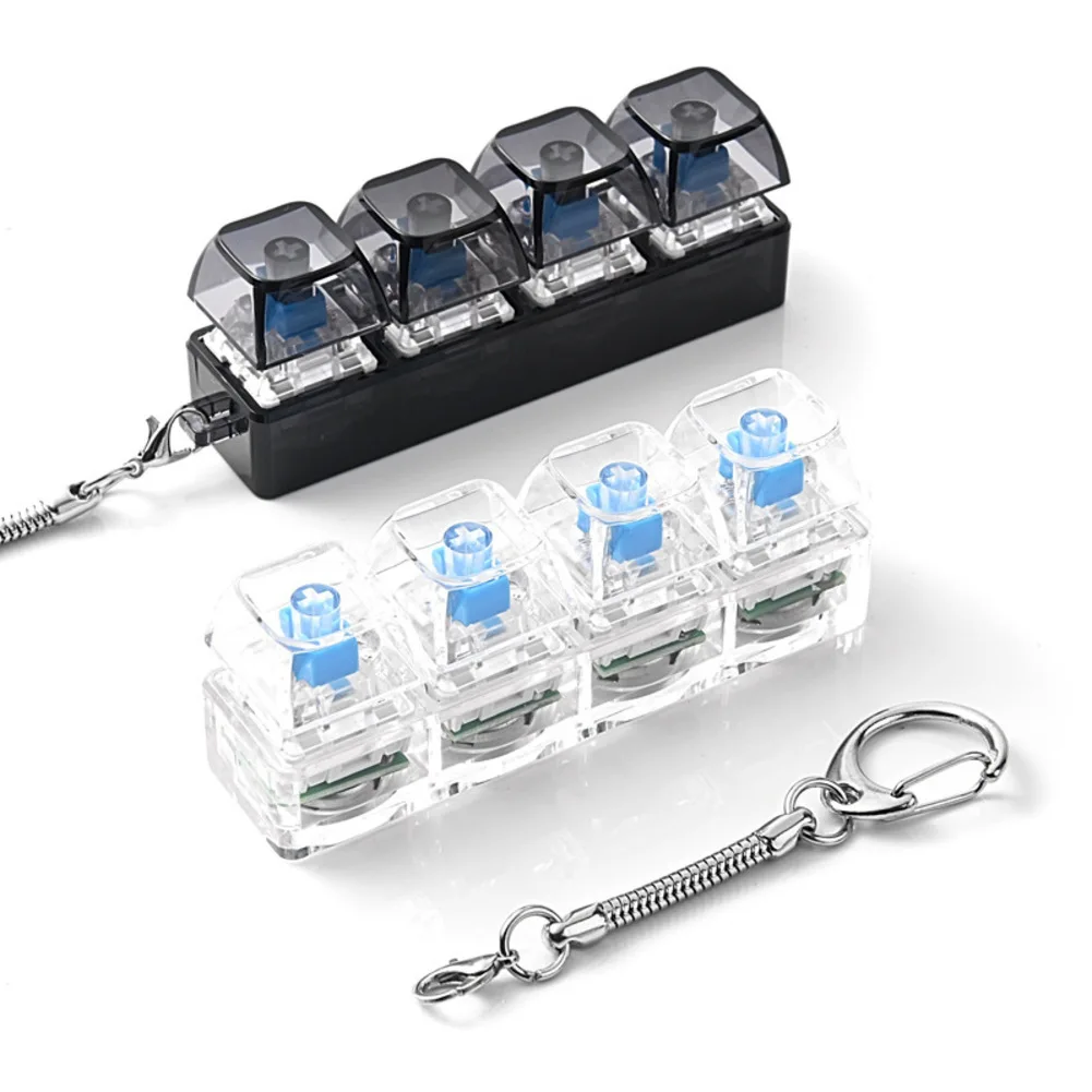 LED Keyboard Keychain Fidget Toys 4 Keys Keyboard Keycaps Fidget Toy Party Stress Relief Keyboard Cap