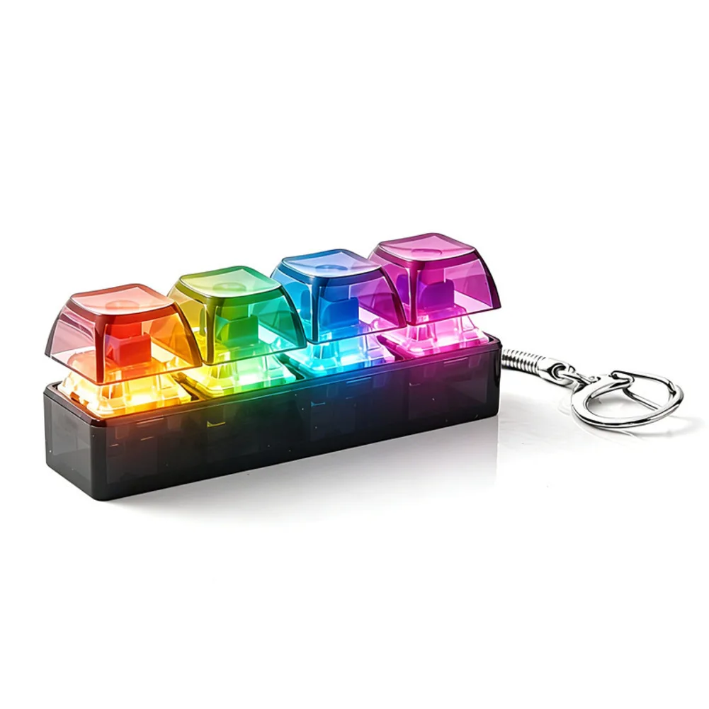 LED Keyboard Keychain Fidget Toys 4 Keys Keyboard Keycaps Fidget Toy Party Stress Relief Keyboard Cap
