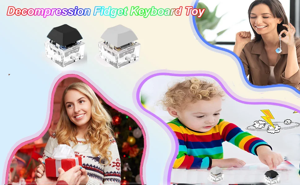Keyboard Fidget Toys, Keyboard Fidget Keychain Decompression Toys Keyjcap Clicker Fidget Toy Stress Relief Fingertip Gadget