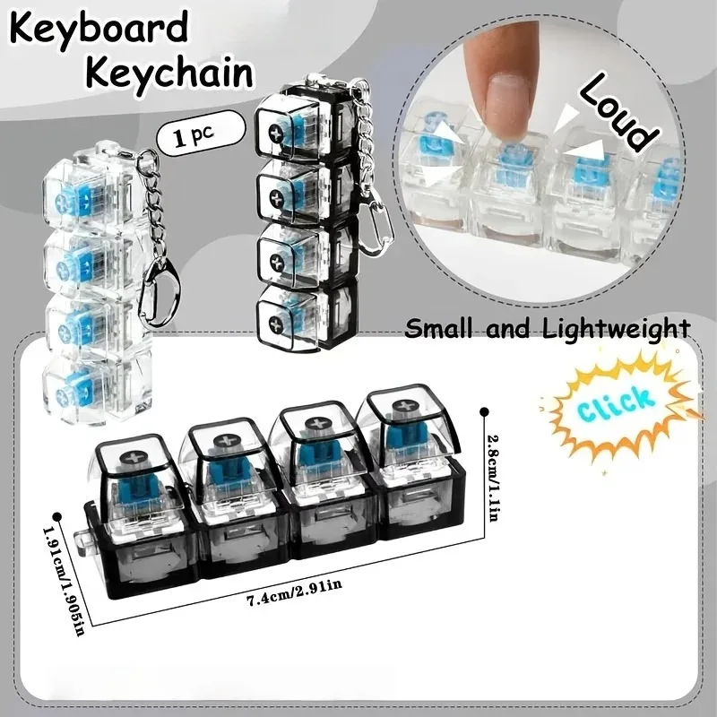 Fidget Toys LED Keyboard Keychain Crystal Clicker Sensory Toy for Stress Relief Keyboard Keychain Fidget Gadget for Adults Kids