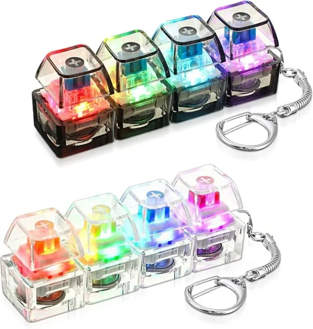 Fidget Toys LED Keyboard Keychain Crystal Clicker Sensory Toy for Stress Relief Keyboard Keychain Fidget Gadget for Adults Kids