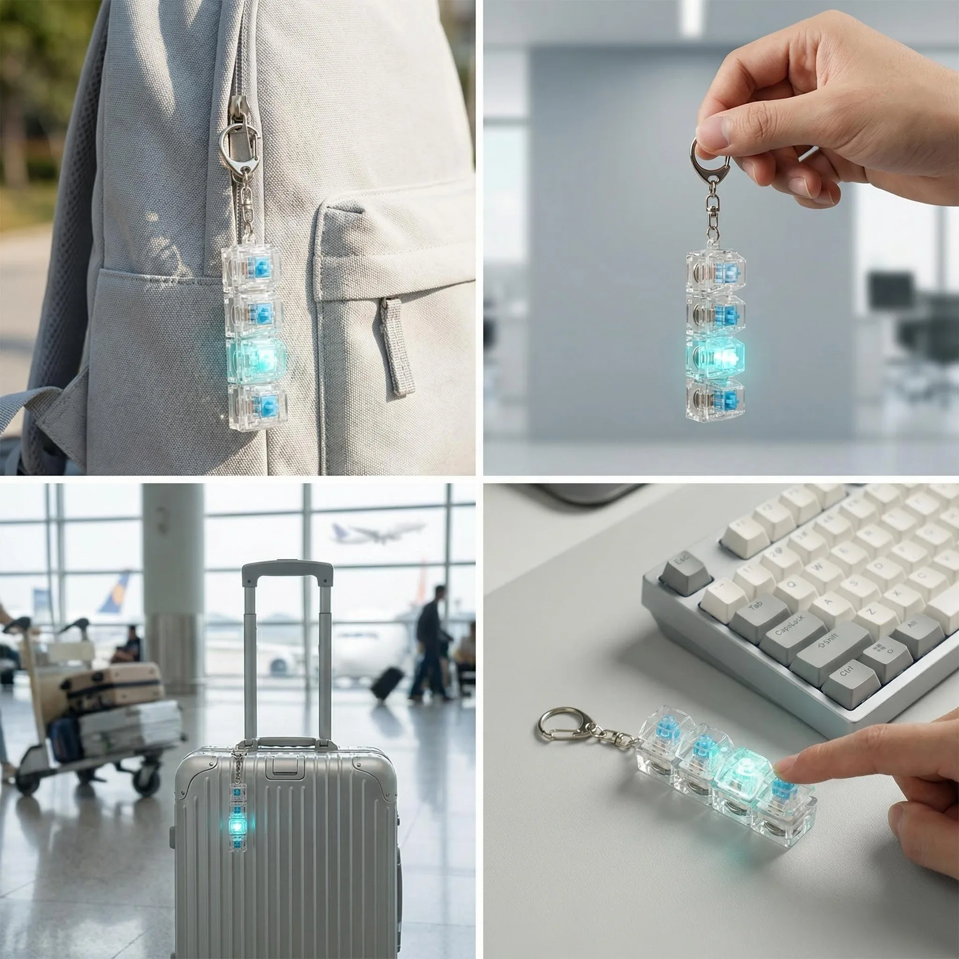 Fidget Toys LED Keyboard Keychain Crystal Clicker Sensory Toy for Stress Relief Keyboard Keychain Fidget Gadget for Adults Kids