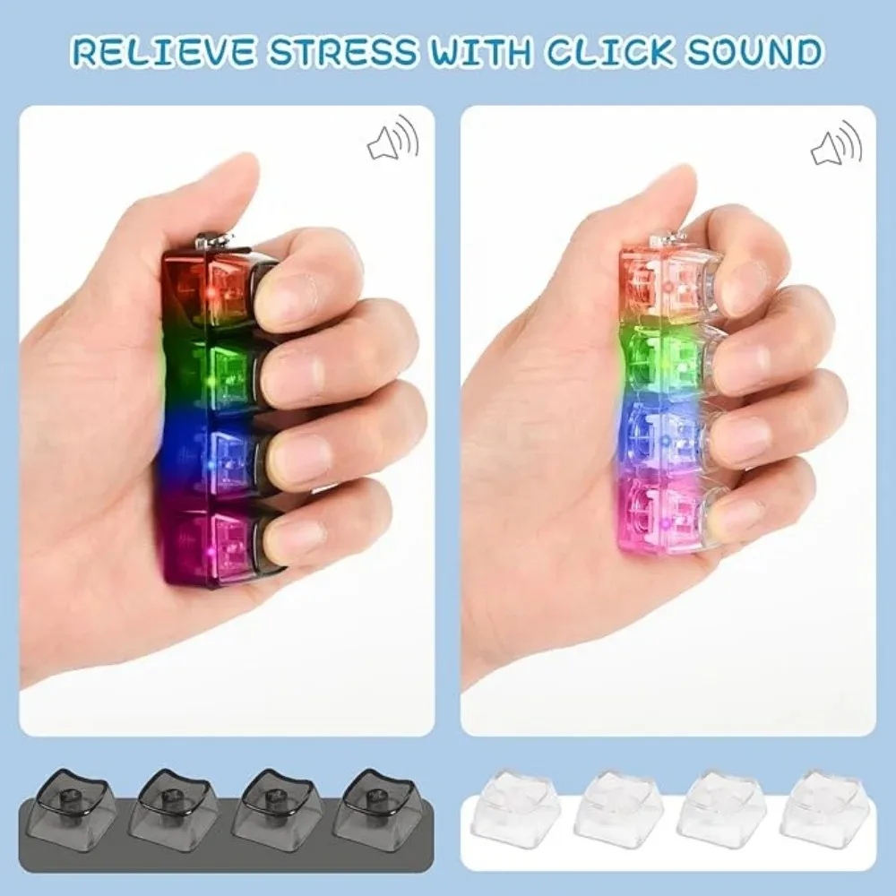 Fidget Toys LED Keyboard Keychain Crystal Clicker Sensory Toy for Stress Relief Keyboard Keychain Fidget Gadget for Adults Kids