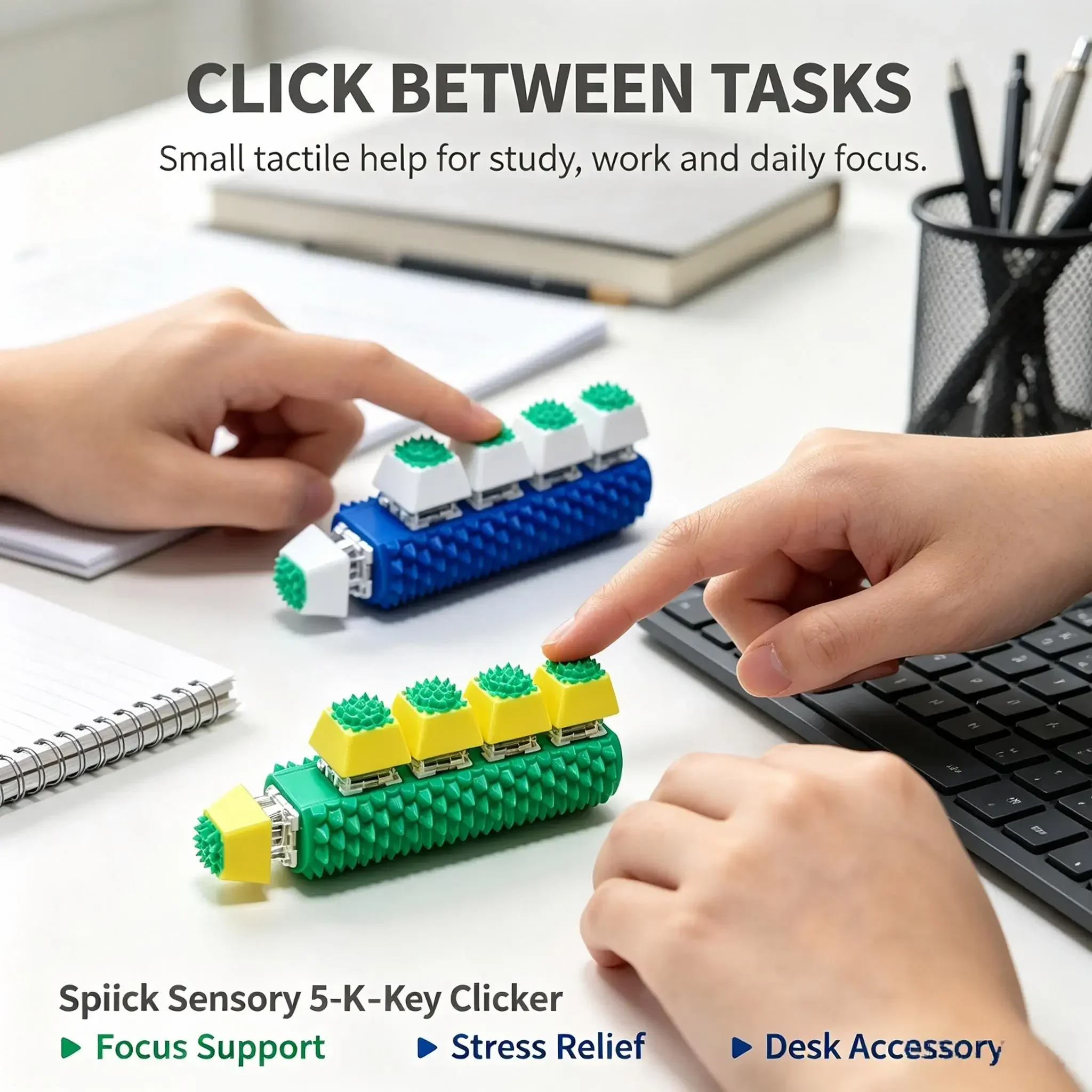 5 Key Spiky Sensory Fidget Clicker Textured Finger Press Fidget Toy Stress Relief Finger Training Quiet Fidget Hand Toy for Gift