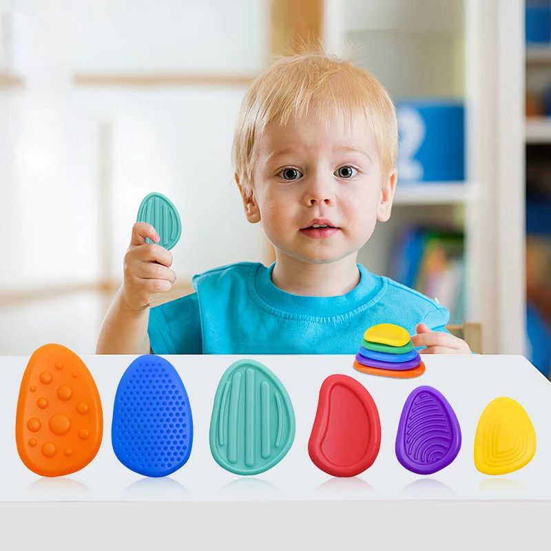 2026 New Hot Fidget Toys Adults Sensory Silicone Stone 6 Pack Textured for Autism Kids Calming Down Fidget Stress Relief Toys