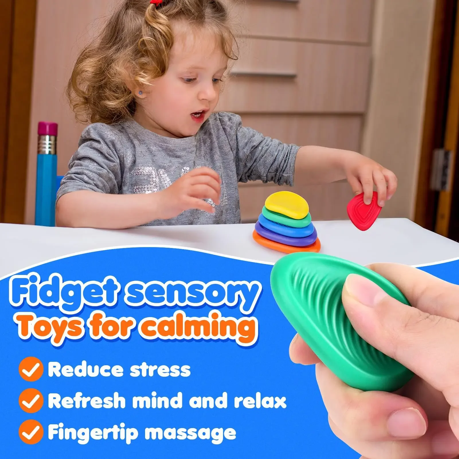 Hot Fidget Toys Adults Sensory Silicone Stone 6 Pack Textured for Autism Kids Calming Down Fidget Stress Relief Toys