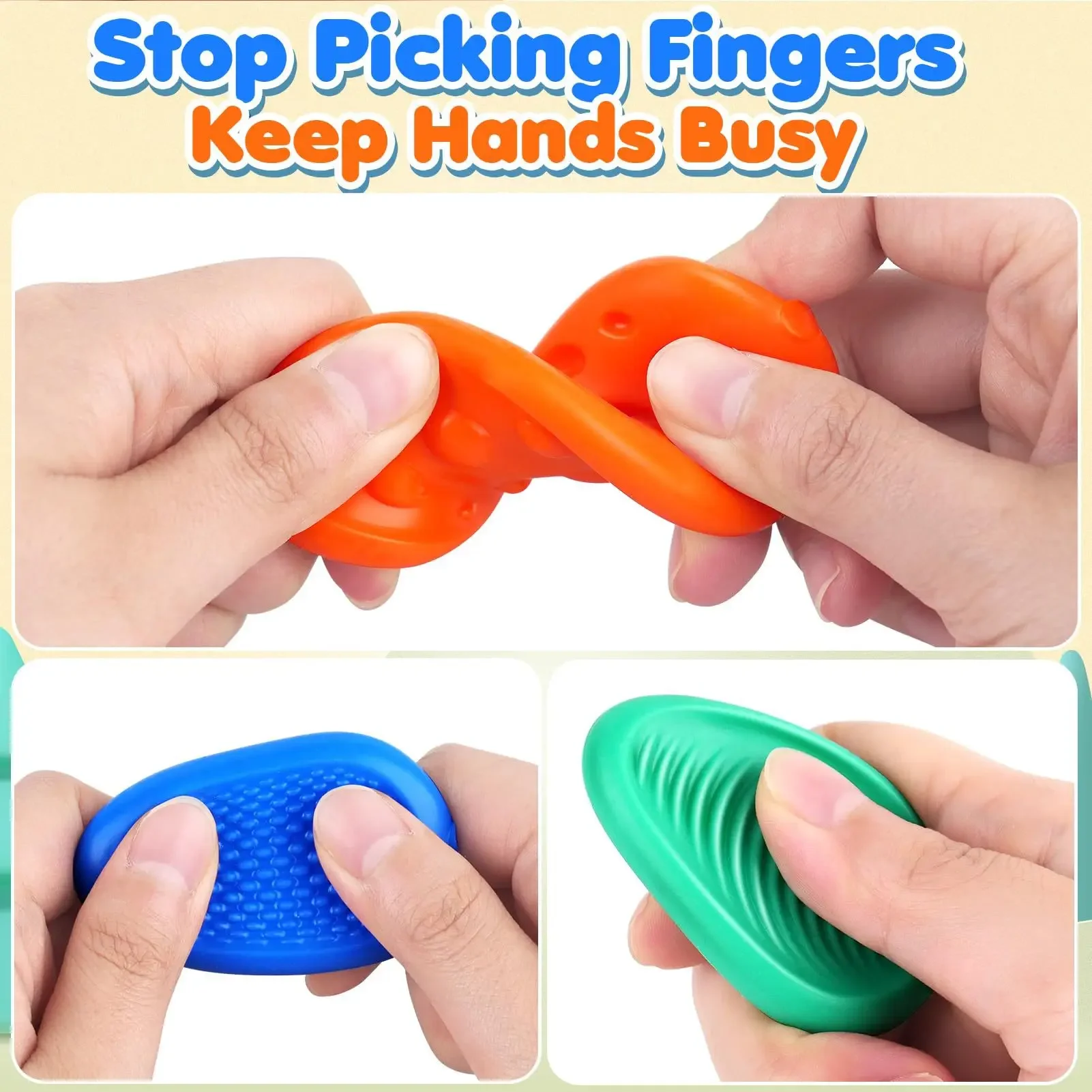 Hot Fidget Toys Adults Sensory Silicone Stone 6 Pack Textured for Autism Kids Calming Down Fidget Stress Relief Toys