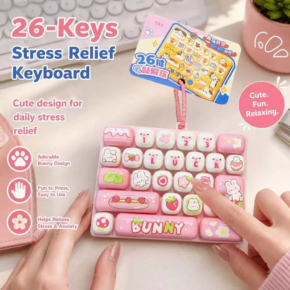 Fidget Toy 26 Keys Mechanical Keyboard Clicker Cute Cartoon Stress Relief Toy Sensory Desk Toy Kawaii Gift