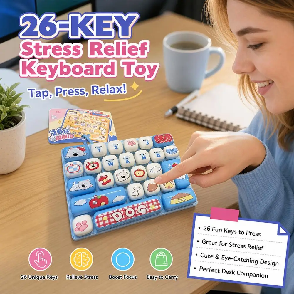 Fidget Toy 26 Keys Mechanical Keyboard Clicker Cute Cartoon Stress Relief Toy Sensory Desk Toy Kawaii Gift