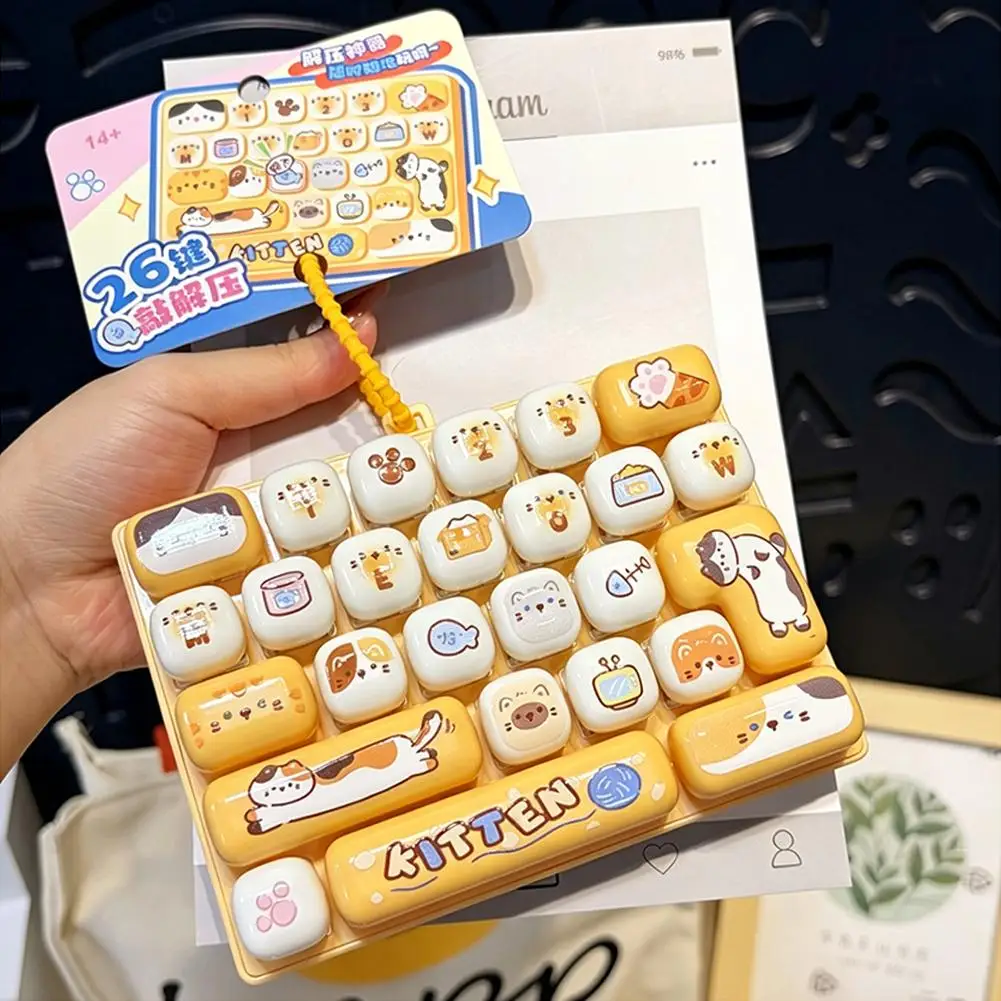 Fidget Toy 26 Keys Mechanical Keyboard Clicker Cute Cartoon Stress Relief Toy Sensory Desk Toy Kawaii Gift
