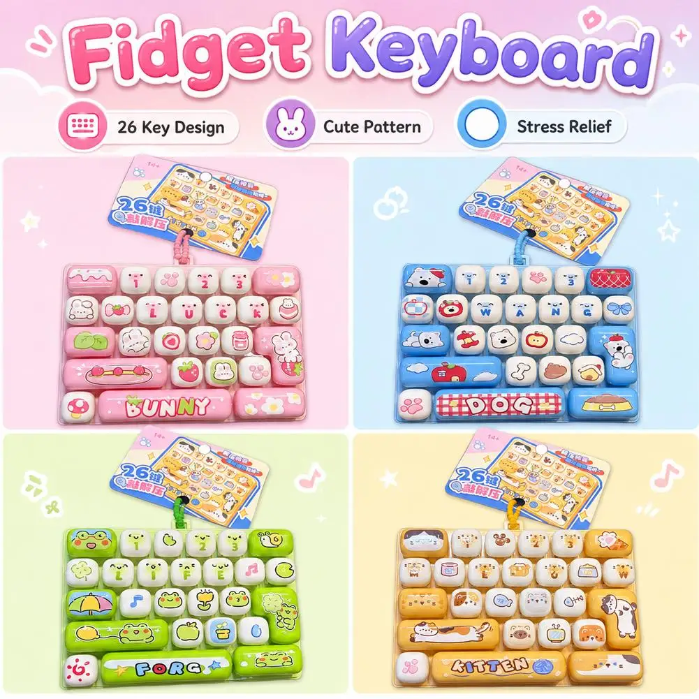 Fidget Toy 26 Keys Mechanical Keyboard Clicker Cute Cartoon Stress Relief Toy Sensory Desk Toy Kawaii Gift