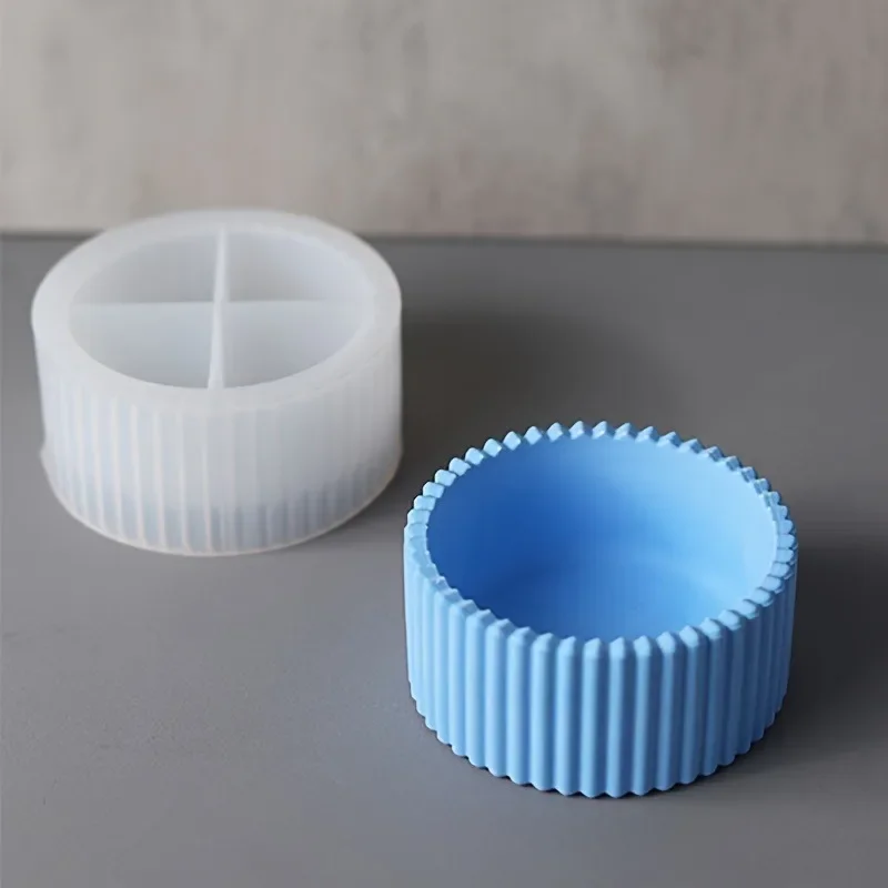 Multi-functional round striped silicone mold for candle jars, storage boxes, pencil holders and vases