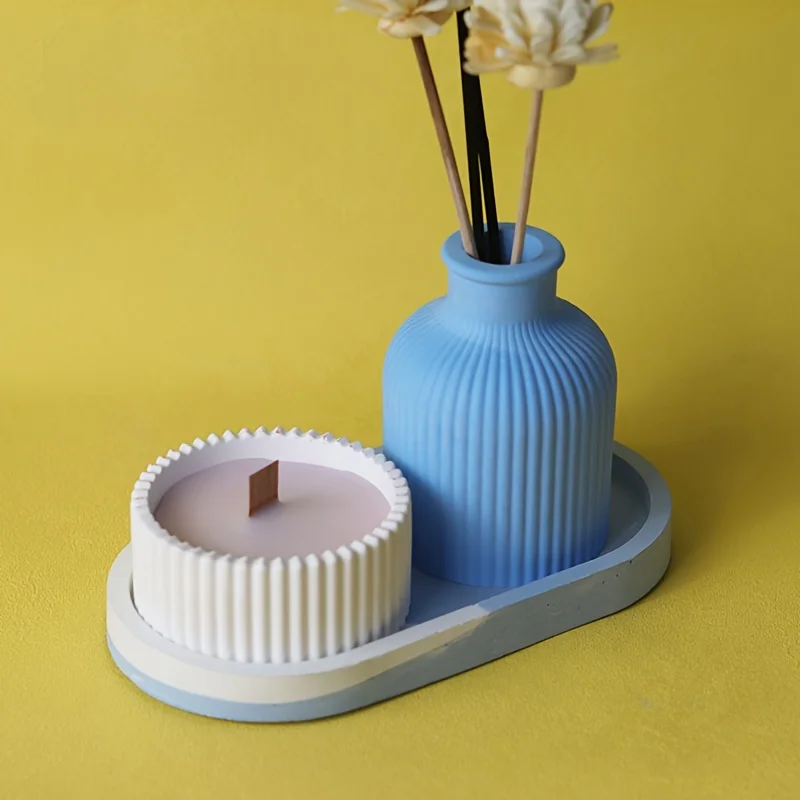 Multi-functional round striped silicone mold for candle jars, storage boxes, pencil holders and vases