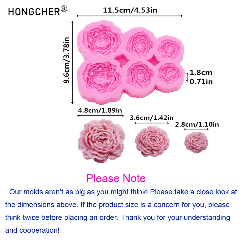 Peony & Rose Silicone Molds for Resin Jewelry DIY Handmade Chocolate Fondant Cakes Phone Case Decoration Baking Mold