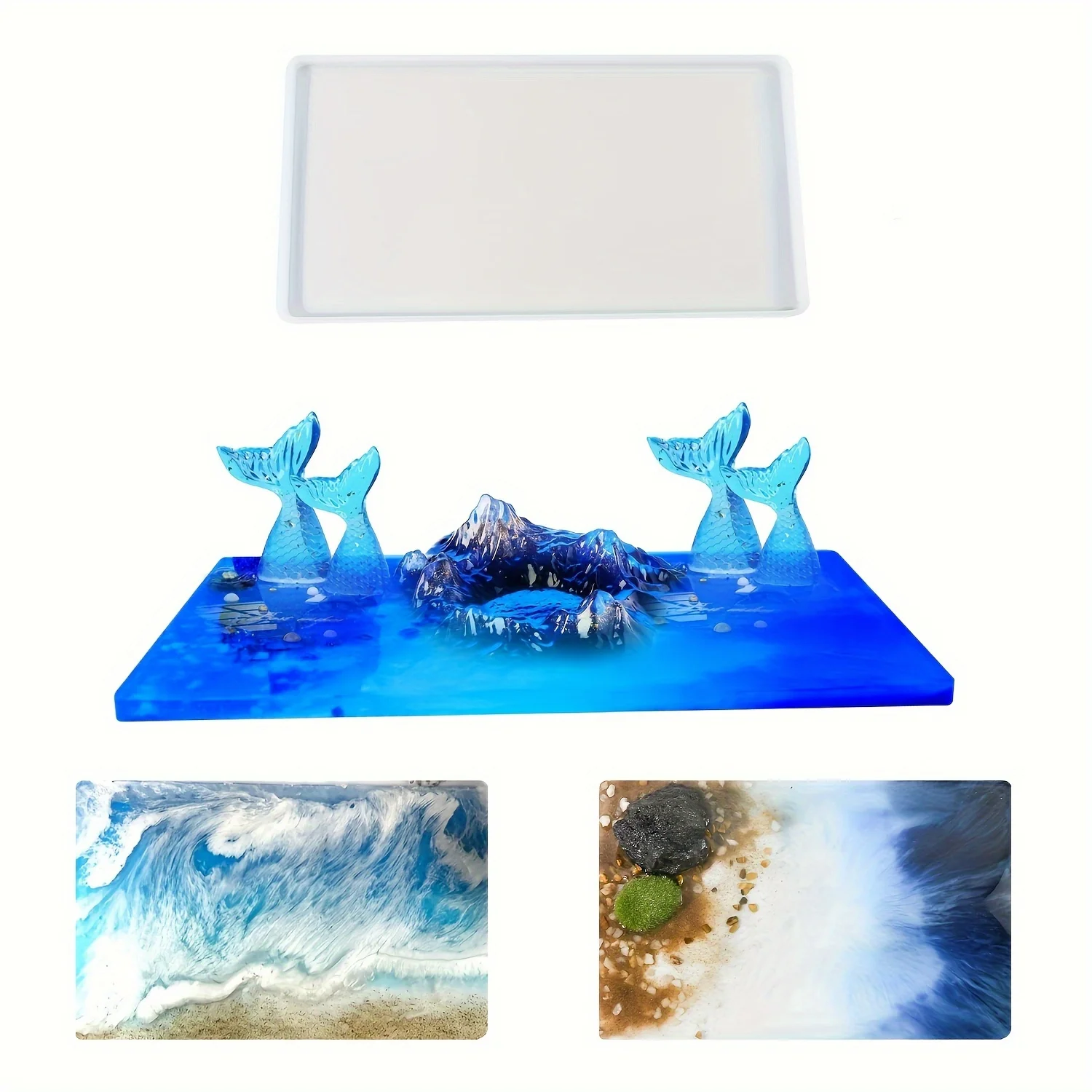 Large Rectangular Silicone Mold, Suitable for Epoxy Resin River Tables and Resin Art Creations, Featuring Tray and Coffee Table